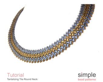 Half Tila Beaded Necklace Patterns, Bead Weaving Necklace Beading Pattern, Half Tila Bead Patterns, Beaded Collar Necklace Pattern, P-00404