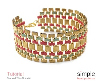 Wide Bracelet Beading Tutorial PDF: "Stacked Tilas Bracelet" Design