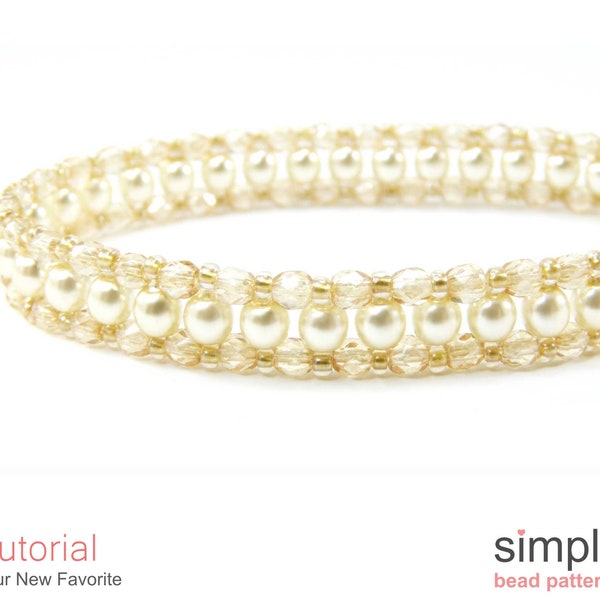 Pearl and Seed Bead Bracelet Pattern, Right Angle Weave Bracelet Tutorial, Jewelry Making Beading Pattern, Beadweaving Patterns P-00448