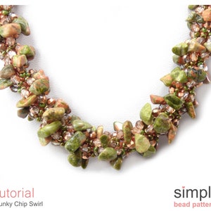 Gemstone Chips Spiral Beaded Rope Necklace Pattern, Beadweaving Tutorial Twisted Gem Stone Chip Necklace Jewelry Making Instructions P-00083
