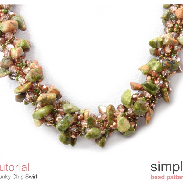 Gemstone Chips Spiral Beaded Rope Necklace Pattern, Beadweaving Tutorial Twisted Gem Stone Chip Necklace Jewelry Making Instructions P-00083