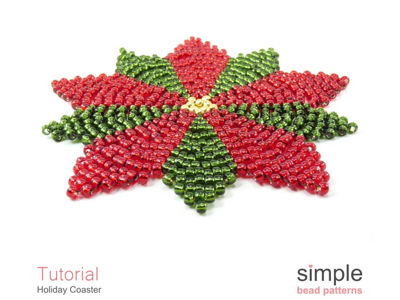 Christmas Poinsettia Coaster Beading Pattern, Beaded Christmas Poinsettia Ornaments, Beadweaving Pattern, DIY Bead Stitching Crafts, P-00215 image 5