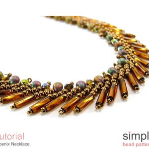 Beaded Necklace Tutorial, Necklace Beading Pattern, St. Petersburg Stitch Jewelry Making Instructions, Bugle Bead Necklace Pattern, P-00312 画像 3