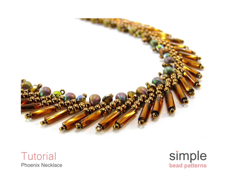 Beaded Necklace Tutorial, Necklace Beading Pattern, St. Petersburg Stitch Jewelry Making Instructions, Bugle Bead Necklace Pattern, P-00312 画像 3