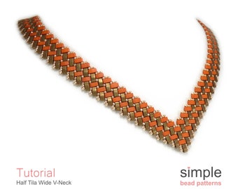 Half Tila Bead Patterns, DIY Beaded Necklaces Pattern, Half TIla Beading Pattern for V Neck / V-Shape Necklace, Bead Weaving Pattern P-00205