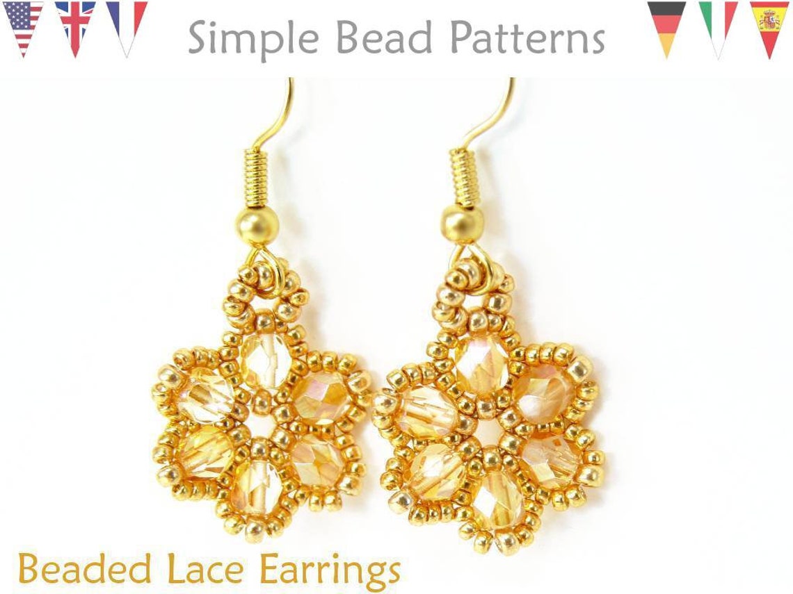 Beaded Flower Earrings Beaded Earring Patterns Beaded Dangle Etsy