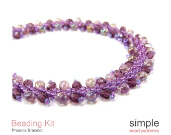 Beaded Bracelet Kit for Adults (in Purple and Silver): "Phoenix" Design