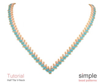 Half Tila Bead Patterns, DIY Beaded Necklaces Pattern, Half TIla Beading Pattern for V Neck / V-Shape Necklace, Bead Weaving Pattern P-00203