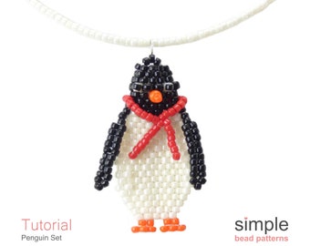 Penguins Earrings & Necklace Christmas Beading Pattern, Jewelry Making Tutorials, Beadweaving, Beaded Gift Ideas for Penguin Lovers, P-00300