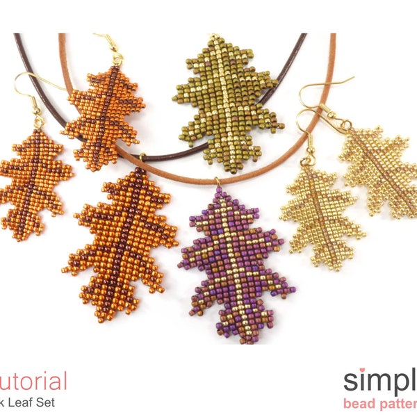 Oak Leaf Jewelry Pattern, Square Stitch Beading Pattern, DIY Beaded Fall Leaf Earrings and Necklace Pattern, Bead Weaving Patterns, P-00293