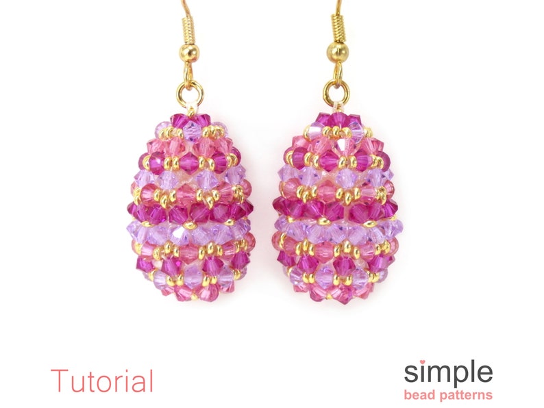 Beaded Easter Egg Earrings Pattern, Easter Beading, DIY Faberge Eggs, Simple Bead Patterns, Beadweaving Tutorials, Beaded Gift Ideas P-00097 image 3