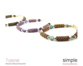 Peyote Stitch Beading Pattern, Beaded Bead Bracelet Tutorial PDF, Peyote Bracelet Beading Pattern for Beginners Beading Tutorial, P-00022