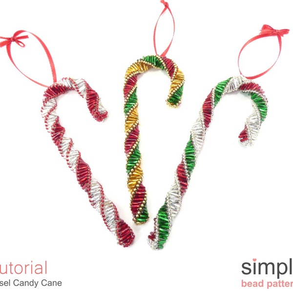 Beaded Candy Cane Ornaments, DIY Christmas Beading Ornaments Pattern, Beading for Beginners Pattern, DIY Beaded Christmas Ornaments, P-00416