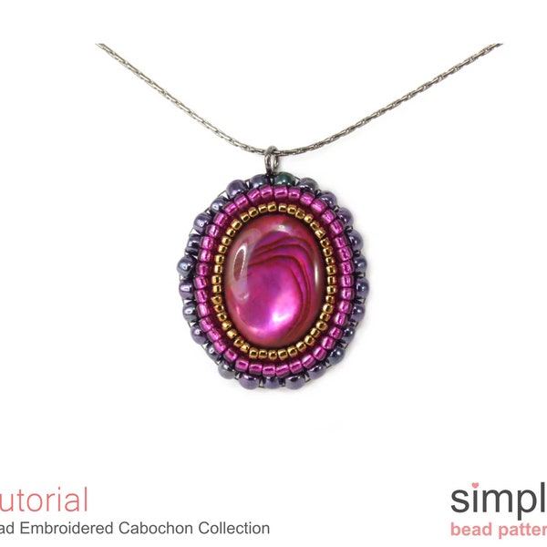 Bead Embroidery Pendant Necklace Pattern, DIY Bead Embroidery Pattern, Beaded Cabochon Necklace, DIY Beaded Necklace Agate Cabochon, P-00019