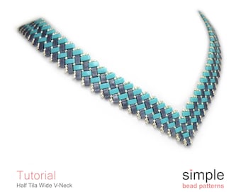 Half Tila Bead Patterns, DIY Beaded Necklaces Pattern, Half TIla Beading Pattern for V Neck / V-Shape Necklace, Bead Weaving Pattern P-00205