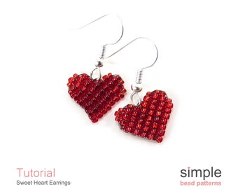 Beaded Heart Earrings Pattern, Beading Hearts Beadweaving Tutorial, Simple Bead Patterns, Earrings Beading, Seed Bead Heart Earrings P-00397