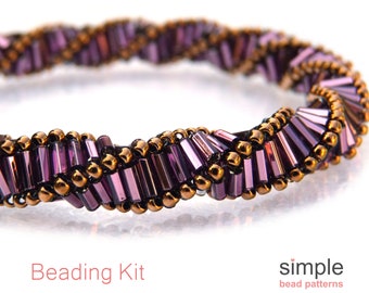 Bugle Bead Bracelet Making Kit for Adults (in Amethyst, Bronze, and Bronze): "Wound Around" Design