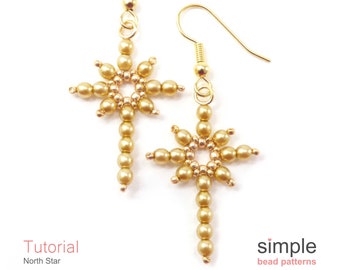 Beaded Christmas Star Earrings Necklace Beading Patterns, Easy Beginner Jewelry Making Beadweaving Tutorials, Simple Bead Patterns, P-00291