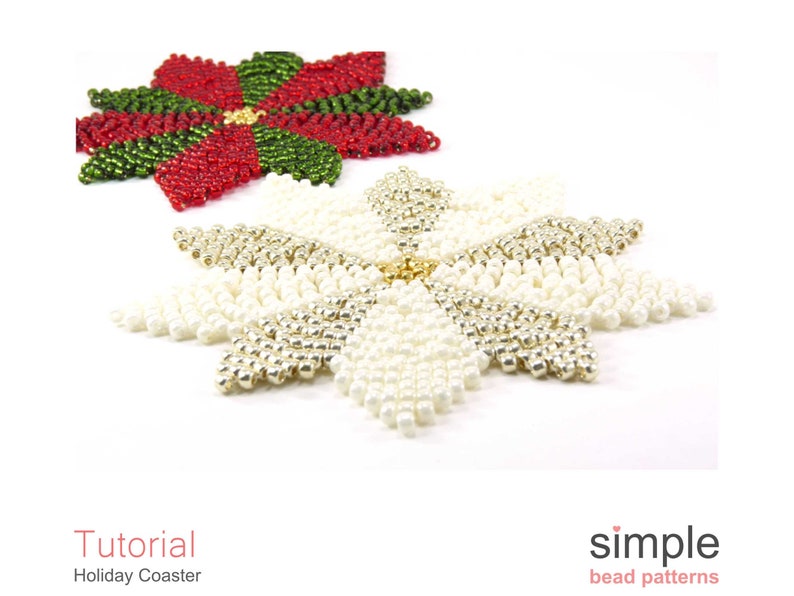 Christmas Poinsettia Coaster Beading Pattern, Beaded Christmas Poinsettia Ornaments, Beadweaving Pattern, DIY Bead Stitching Crafts, P-00215 image 9