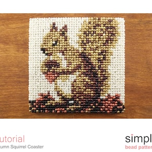 Squirrel Coaster Beaded Coasters Pattern, Bead Point, Easy Beaded Home Decor, DIY Beaded Gift for Squirrel Lovers, Bead Needlepoint, P-00013
