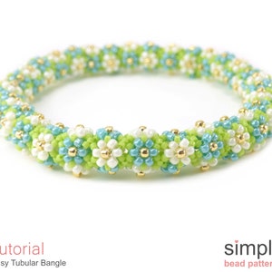 Tutorial de pulsera de cuentas con cadena de margaritas, pulseras de cuentas con punto de margarita, fabricación de joyas con abalorios, patrones de abalorios con semillas para tejer, P-00115