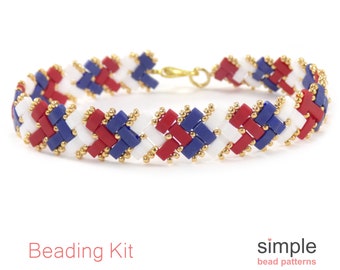 Half Tila Bead Bracelet Making Kit for Adults (in Red, White, Blue, and Gold): "Sleek Half Tila" Design