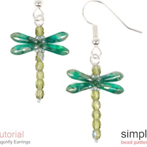 Dragonfly Earrings Pattern, Beading Pattern for Dragonfly Jewelry, Earring Bead Tutorial, Dragonfly Jewelry Making Beading Pattern, P-00134