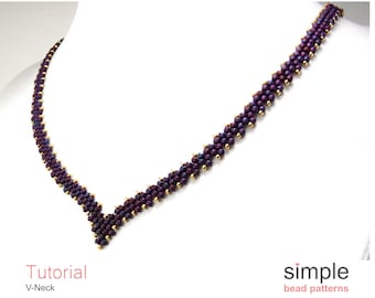 Diagonal Peyote Stitch Pattern, Beaded Necklace Tutorial, Peyote Beading Pattern for V Neck / V-Shape Necklace, Bead Weaving Pattern P-00432