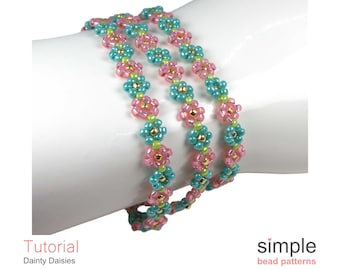 Daisy Chain Tutorial, Multi Wrap Beaded Bracelet Beading Pattern, Jewelry Making, Simple Bead Patterns, Flower Bracelet Tutorial, P-00114