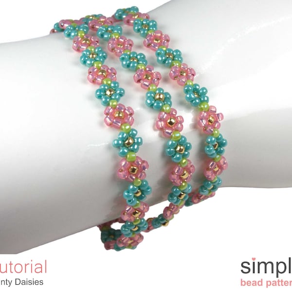 Daisy Chain Tutorial, Multi Wrap Beaded Bracelet Beading Pattern, Sieraden maken, Simple Bead Patterns, Flower Bracelet Tutorial, P-00114