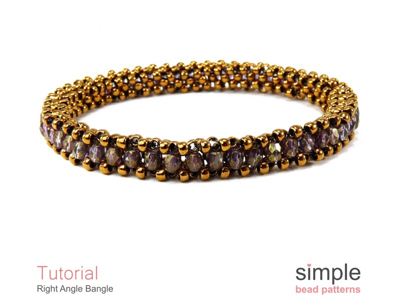 May include: A gold and purple beaded bangle bracelet. The bracelet is made with small, round beads and is designed in a right angle pattern. The bracelet is a simple design and would be a great addition to any jewellery collection.