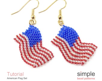 Beaded American Flag Earrings Pattern, Patriotic Jewelry Pattern, July 4th Beaded Earrings, USA Flag Earrings, Beaded Flag Earrings, P-00004