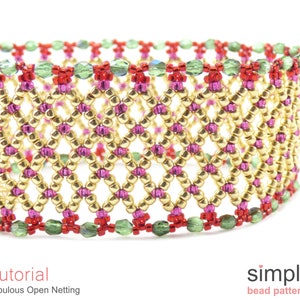 Bracelet Pattern, Beaded Bracelet Tutorial, Jewelry Making Beading Pattern, Netted Stitch Bracelet, Beaded Netting Stitch Tutorial, P-00154