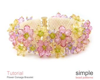 Beaded Flower Bracelet Pattern PDF: "Flower Corsage Bracelet" Design