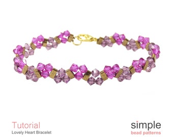 Beading Patterns and Tutorials, Beaded Heart Bracelet w/ Crystals & Tilas, Jewelry Making Tutorial, Simple Bead Pattern, Beadweaving P-00240