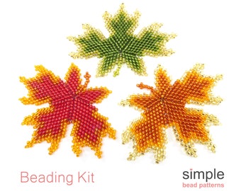 Beaded Coaster Kit, Bead Kit, Beadweaving Kit, Beaded Decor Kit, Peyote Bead Kits, Peyote Stitch Beading Kits, Beaded Leaf Coaster, K-00342