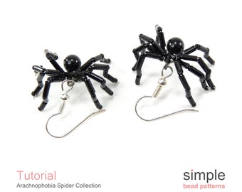 Beaded Spiders Tutorial and Patterns, How to Make a Beaded Spider Earrings, Halloween Spider Bead Pattern, Beaded Christmas Spider P-00006