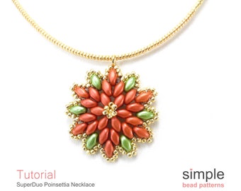 Beaded Poinsettia Pattern PDF: "SuperDuo Poinsettia Necklace" Design