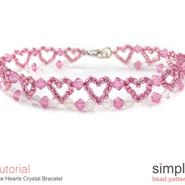 Beaded Hearts Seed Bead Bracelet Beading Pattern and Tutorial, Simple Seed Bead Patterns, Bead Weaving Pattern, Beaded Gifts Ideas, P-00236