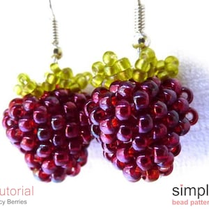 Earrings Beading Pattern, Beaded Berry Earrings Tutorial, Raspberry Earrings Instructions, Beaded Blackberry Earrings, Berry Jewelry P-00227