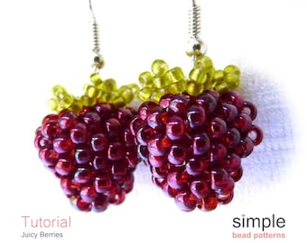 Earrings Beading Pattern, Beaded Berry Earrings Tutorial, Raspberry Earrings Instructions, Beaded Blackberry Earrings, Berry Jewelry P-00227