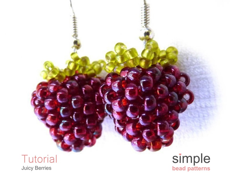 Earrings Beading Pattern, Beaded Berry Earrings Tutorial, Raspberry Earrings Instructions, Beaded Blackberry Earrings, Berry Jewelry P-00227 image 1