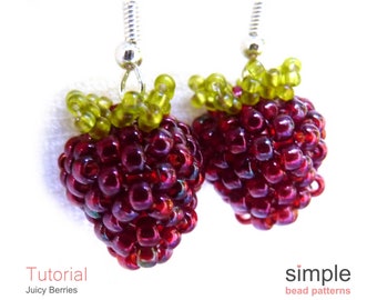 Earrings Beading Pattern, Beaded Berry Earrings Tutorial, Raspberry Earrings Instructions, Beaded Blackberry Earrings, Berry Jewelry P-00227