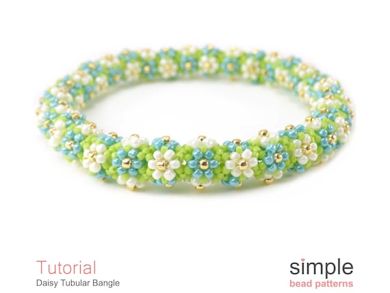 Flower seed bead bracelet - Basic daisy stitch thread pattern