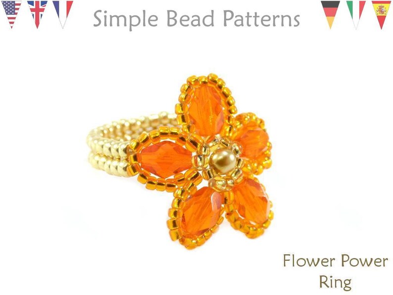 Beaded Flower Ring Tutorial Beaded Stretch Ring Pattern Etsy