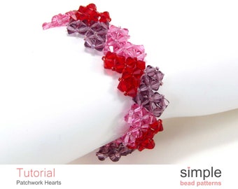 Modèle PDF de bracelet coeur en perles : motif « coeurs en patchwork »
