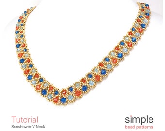 Tutorial PDF de collar en V con cuentas: Diseño "Sunshower V-Neck"