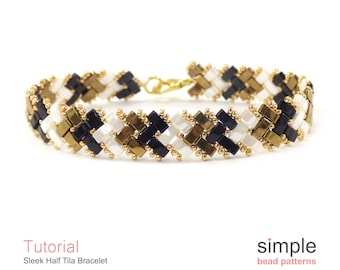 Tila Bead Pattern, Half Tila Beaded Bracelet Patterns, Beading Patterns for Bracelets, Herringbone Bead Stitch, Bead Weaving Pattern P-00347