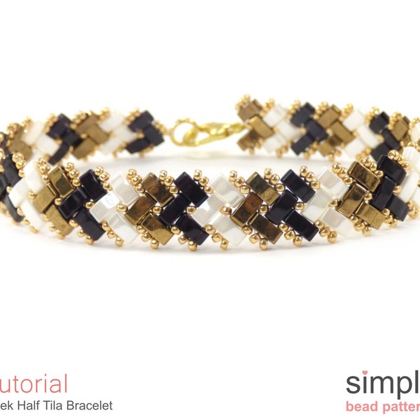 Tila Bead Pattern, Half Tila Beaded Bracelet Patterns, Beading Patterns for Bracelets, Herringbone Bead Stitch, Bead Weaving Pattern P-00347