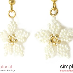 Beaded Poinsettia Flower Drop Earrings Pattern, Christmas Beaded Earrings Beading Pattern, Beadweaving, Beaded Dangle Earrings Gift, P-00314